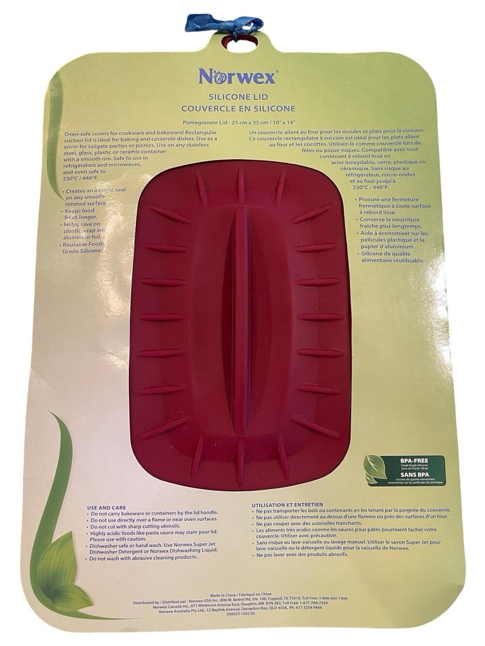 Norwex Pomegranate Silicone Rectangular Lid 10x14” Oven Safe NEW